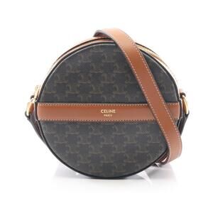 Celine Triomphe Round Shoulder Bag Canvas Leather Black Brown